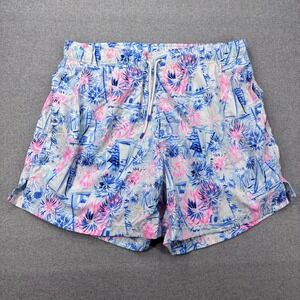 Lilly Pulitzer Capri Trunk Mens L Blue Pink Floral Tropical Swim Shorts NO LINER